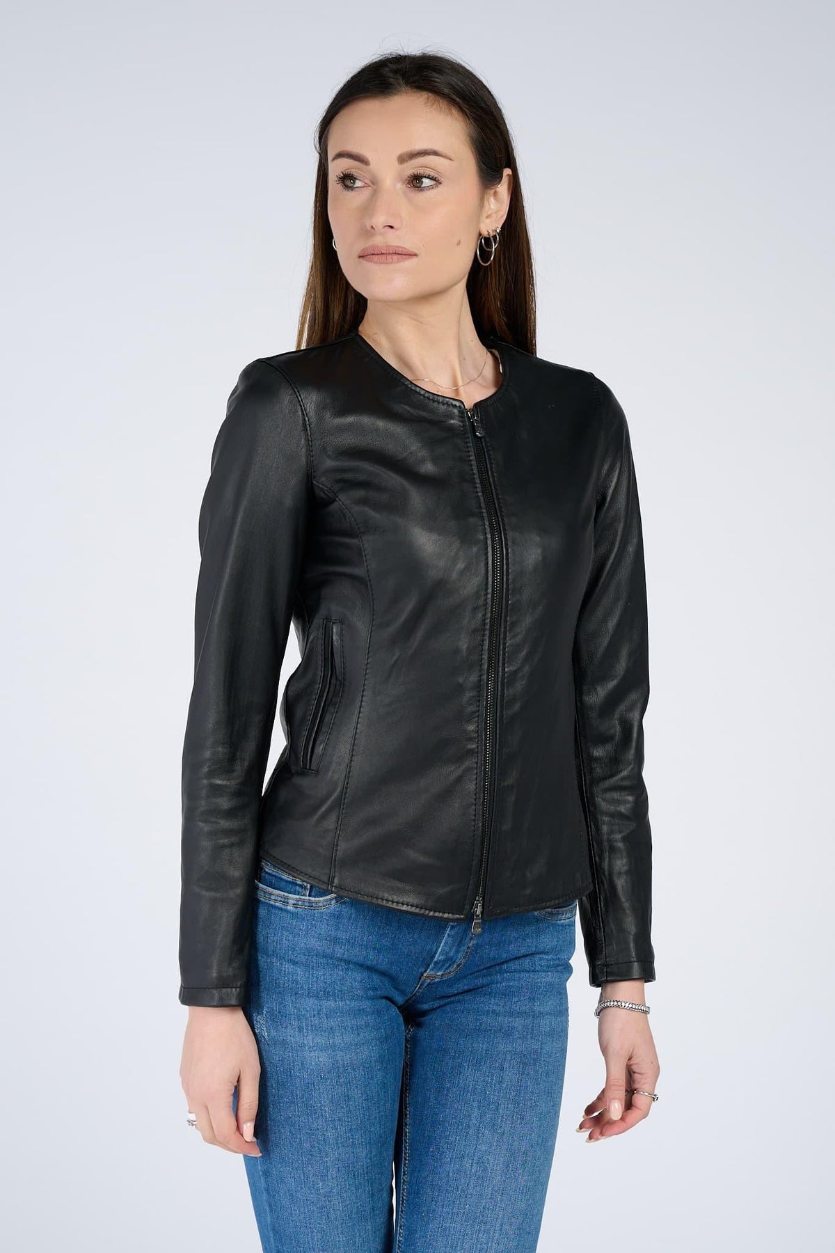 Irene Lungo Nero Giacca 100% vera pelle Made in Italy - Barone Firenze
