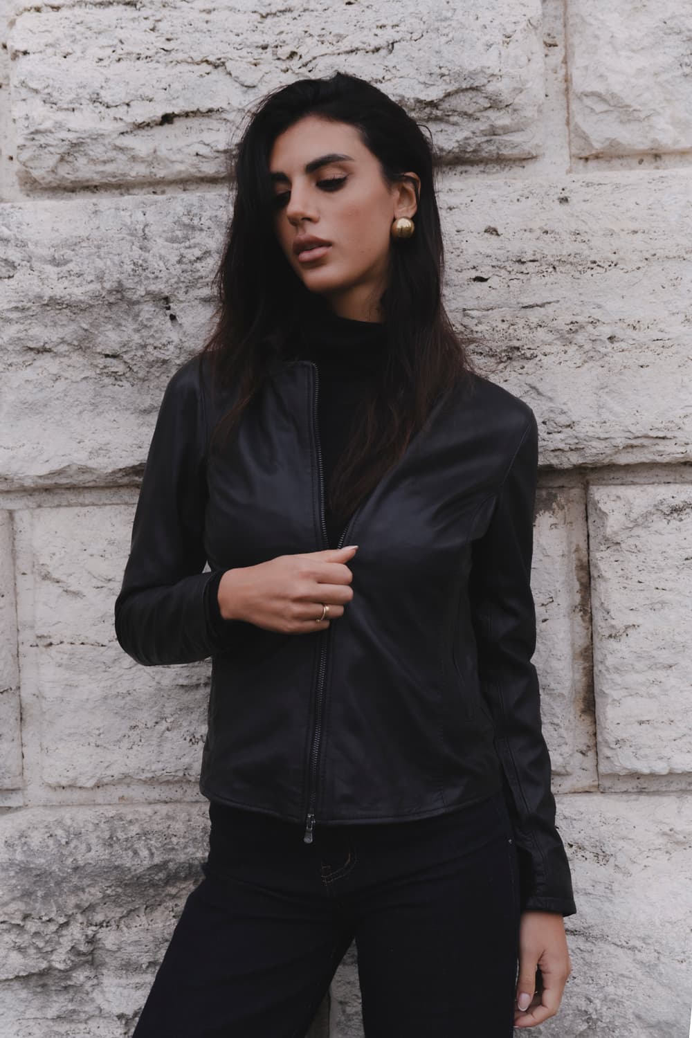 Irene Lungo Nero Giacca 100% vera pelle Made in Italy - Barone Firenze