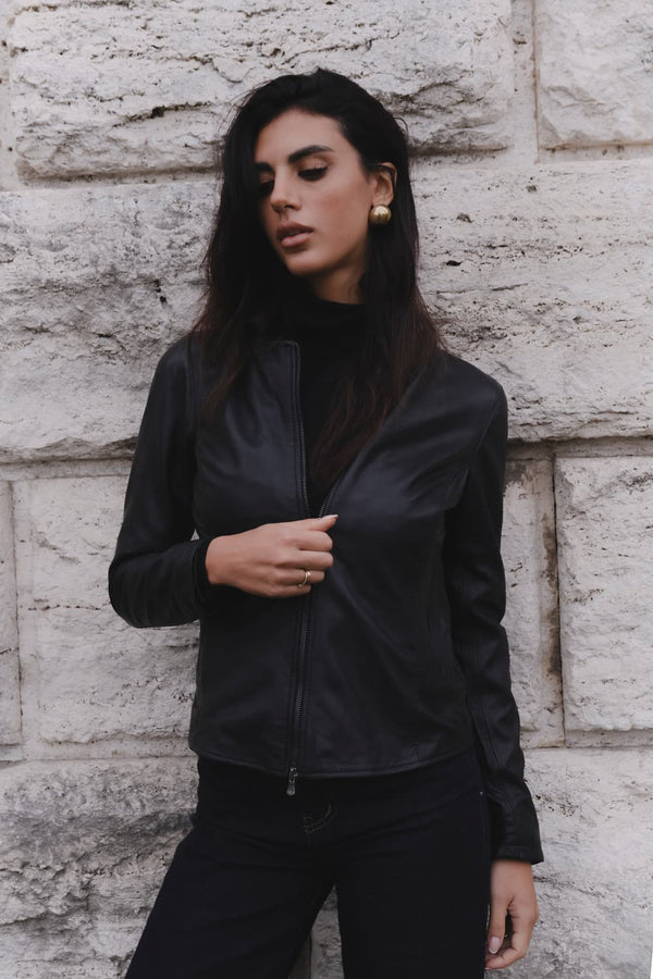Irene Lungo Nero Giacca 100% vera pelle Made in Italy - Barone Firenze