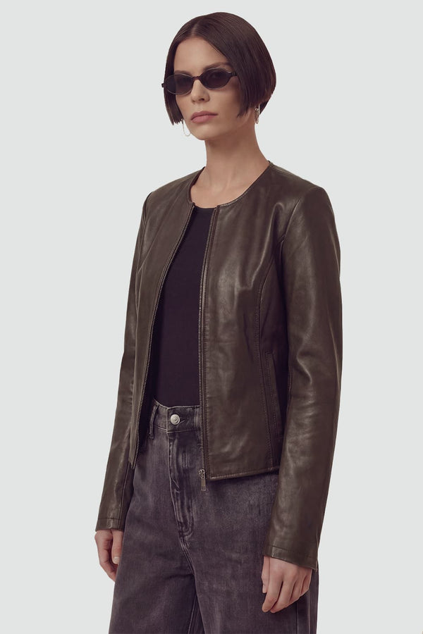 Irene Lungo Testa di Moro Giacca 100% vera pelle Made in Italy - Barone Firenze