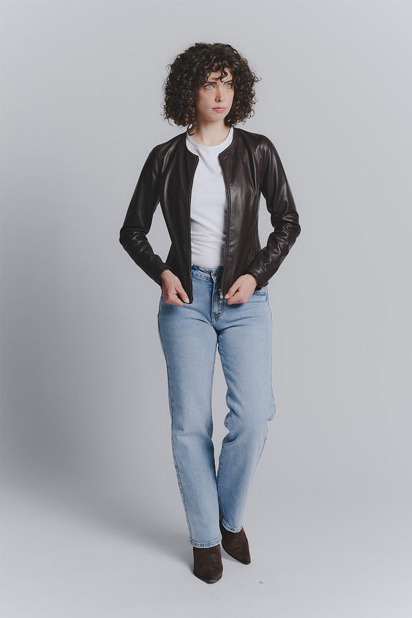 Irene Lungo Testa di Moro Giacca 100% vera pelle Made in Italy - Barone Firenze