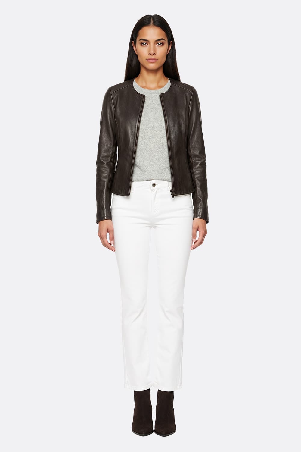 Irene Lungo Testa di Moro Giacca 100% vera pelle Made in Italy - Barone Firenze