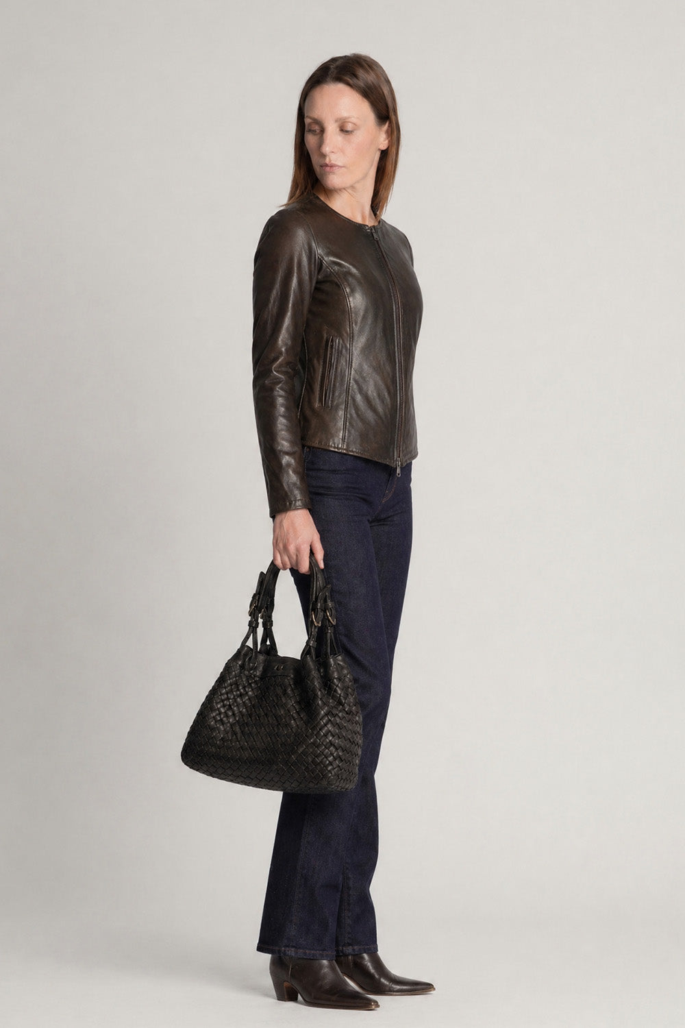 Irene Lungo Testa di Moro Giacca 100% vera pelle Made in Italy - Barone Firenze