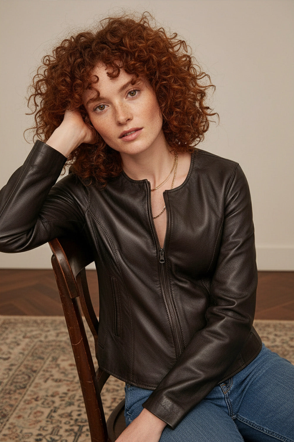 Irene Lungo Testa di Moro Giacca 100% vera pelle Made in Italy - Barone Firenze