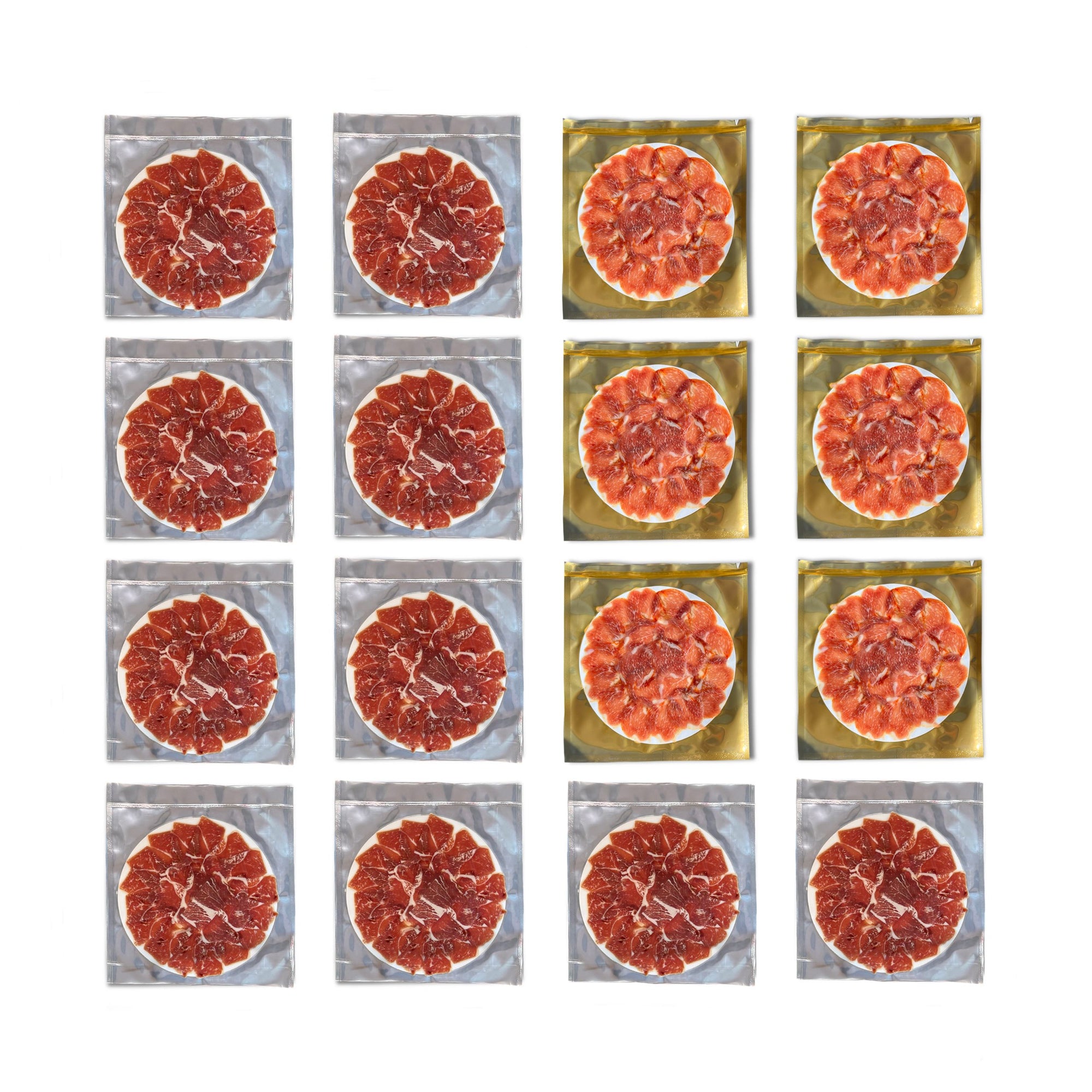 10 Sobres de Jamón de Cebo Ibérico 50% raza ibérica+ 6 Sobres de Lomo de Bellota Ibérico 50% raza ibérica