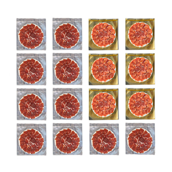 10 Sobres de Jamón de Cebo Ibérico 50% raza ibérica+ 6 Sobres de Lomo de Bellota Ibérico 50% raza ibérica