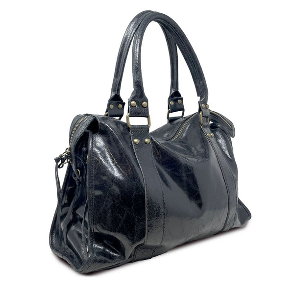 Large Handbag in Spatulated Leather with Studs - K073
