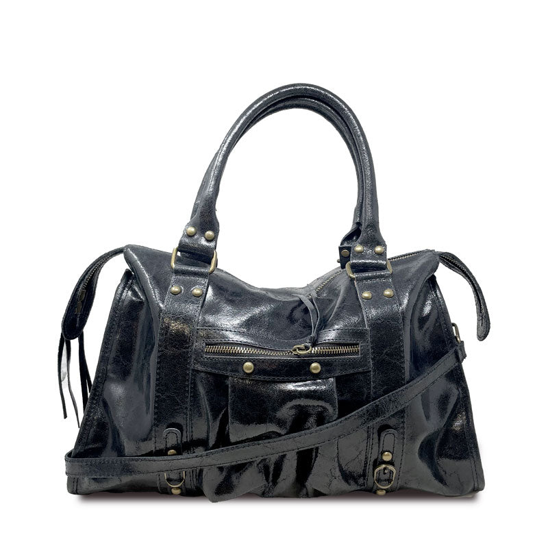 Large Handbag in Spatulated Leather with Studs - K073
