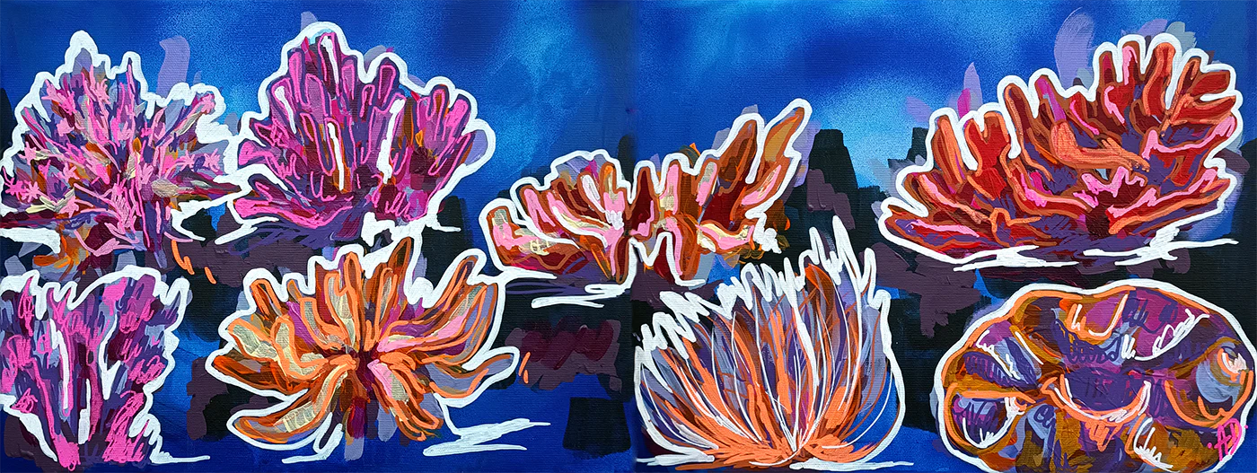'Corals and algae' original painting, diptych