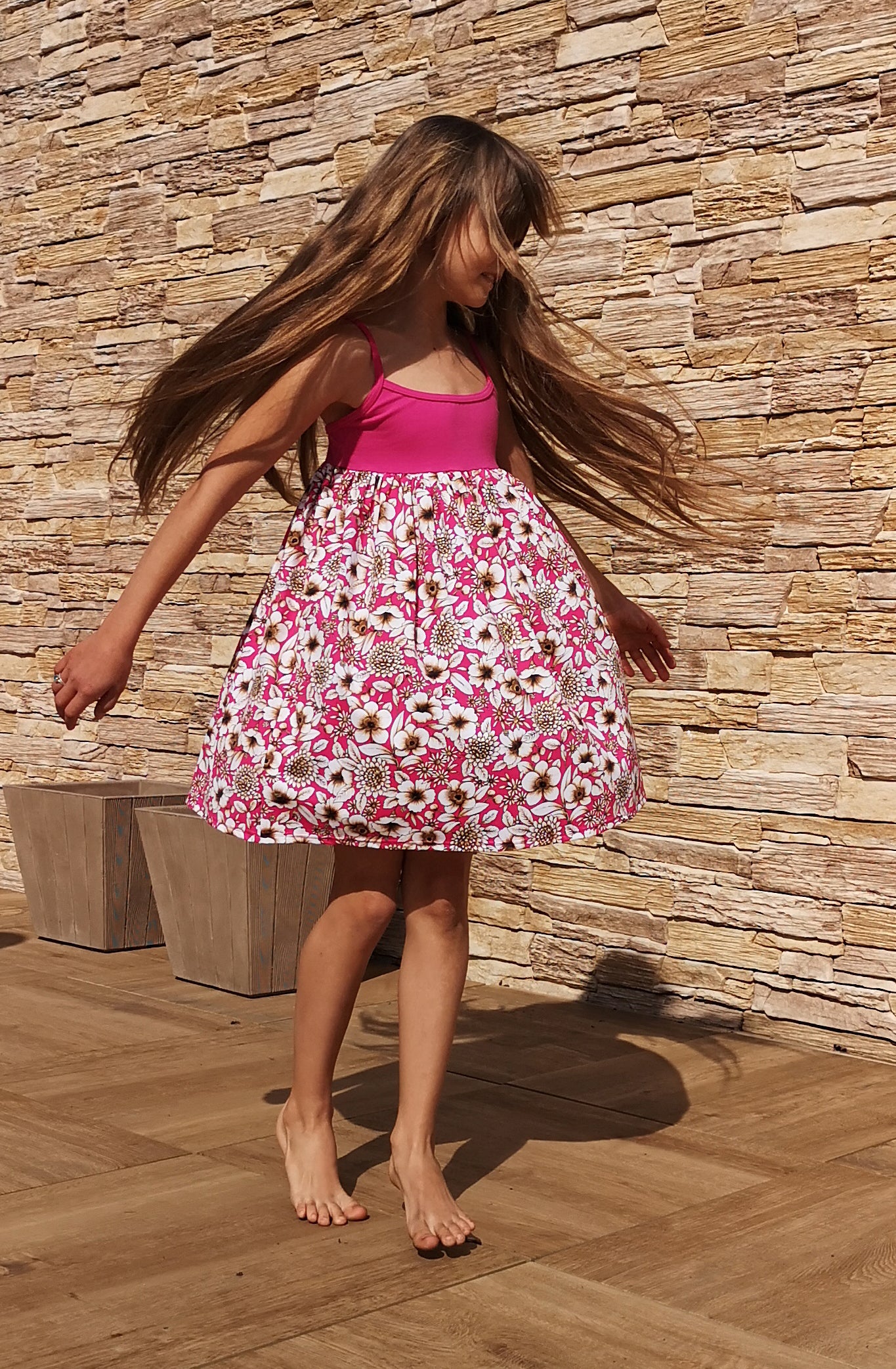 Girls' Floral Dress in Burgundy and Brown
