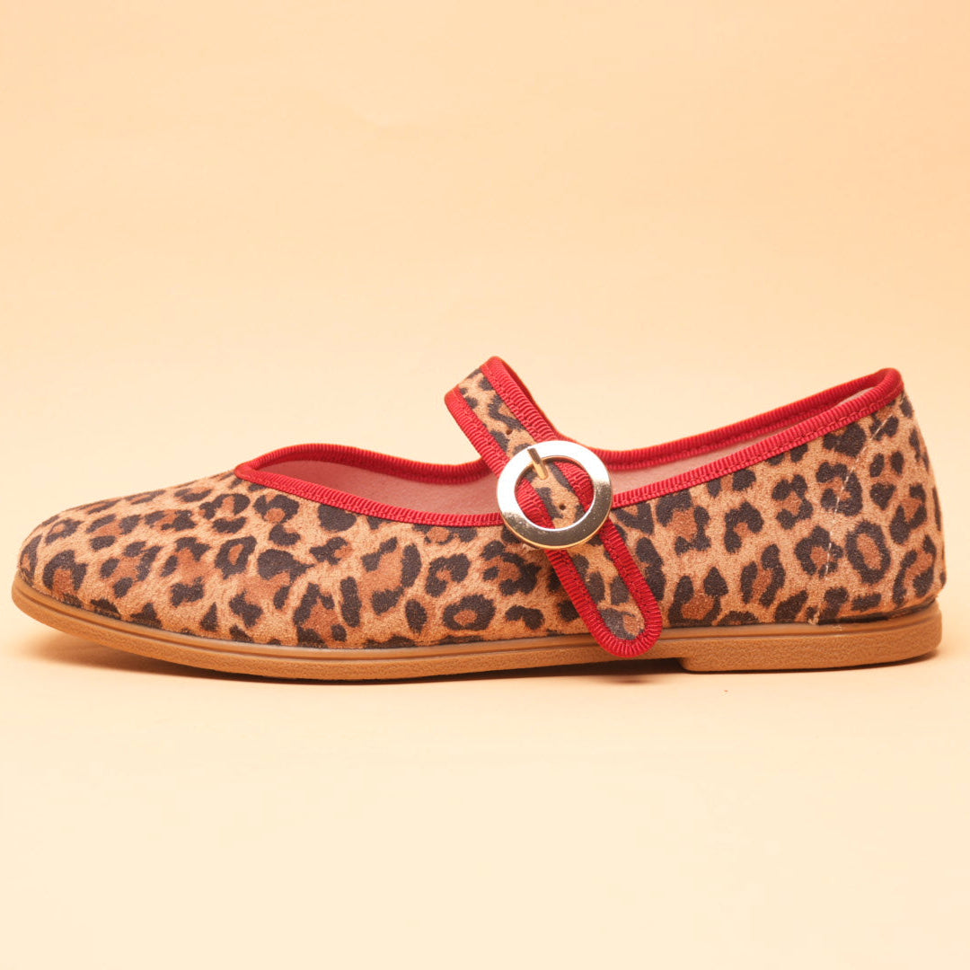Mary-Jane Friulana V-neck Leopard Fabric with Red Trim