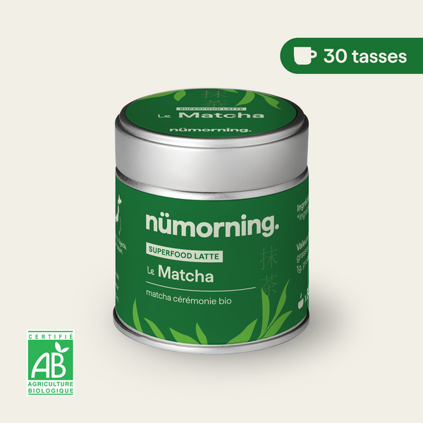 Boîte de matcha cérémonie en poudre bio nümorning, en format 30 tasses