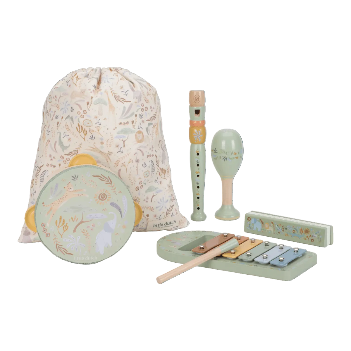 Otroški glasbeni set Little Dutch zelena v torbici - trgovina Puffi