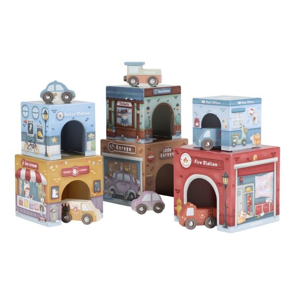 Little Dutch® Piramida iz kock z avtomobilčki - PUFFI