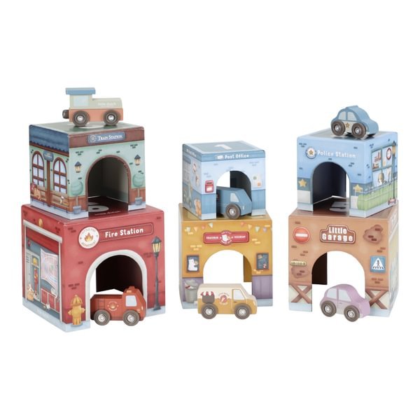 Little Dutch® Piramida iz kock z avtomobilčki - PUFFI