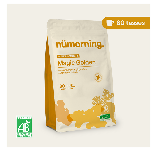 Sachet de golden latte bio en poudre Magic Golden nümorning, en format 80 tasses