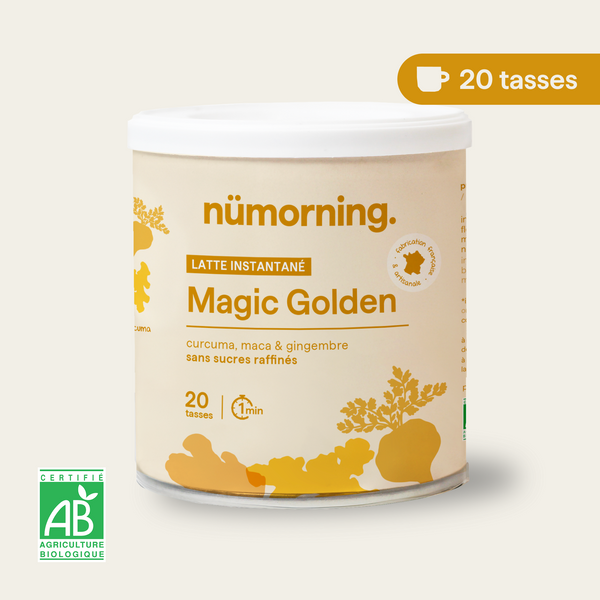 Pot de golden latte bio en poudre Magic Golden nümorning, en format 20 tasses