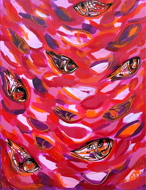 Ruksak na vezanje - Male ribe crvena/crna