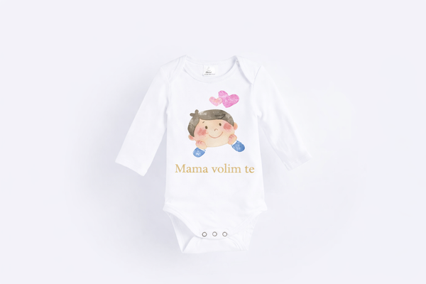 Long Sleeve Bodysuit - Organic Cotton - Mom, I Love You - Boy