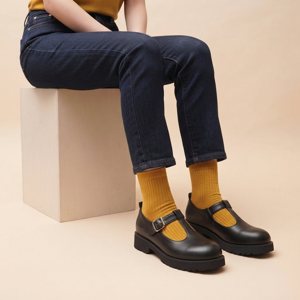 Flaminia Mary Jane T-Bar Black Calf
