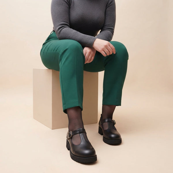 Flaminia Mary Jane T-Bar Black Calf