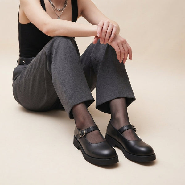 Virginia Mary Jane Black Calfskin