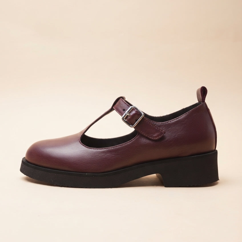 Flaminia Mary Jane T-Bar Calf Bordeaux
