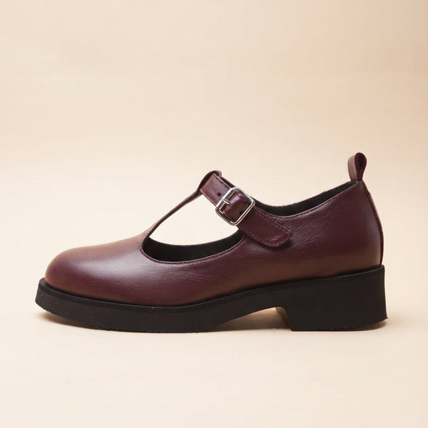 Flaminia Mary Jane T-Bar Calf Bordeaux