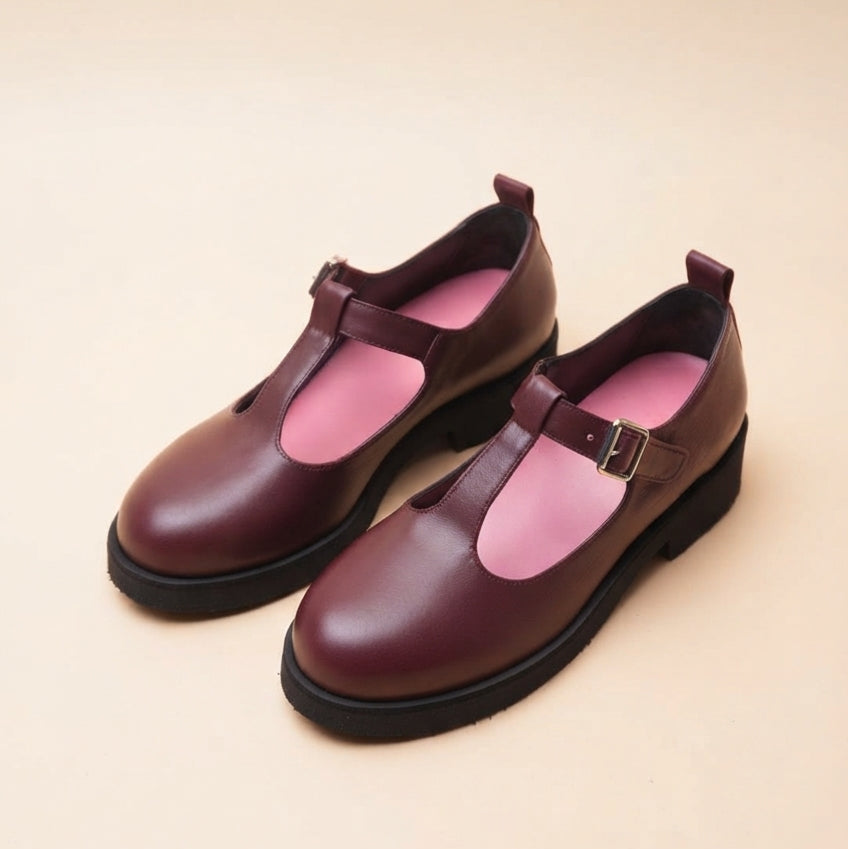 Flaminia Mary Jane T-Bar Calf Bordeaux