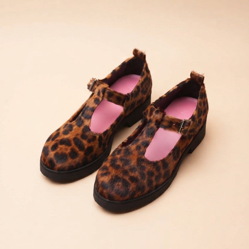 Flaminia Mary Jane T-Bar Leopard Print