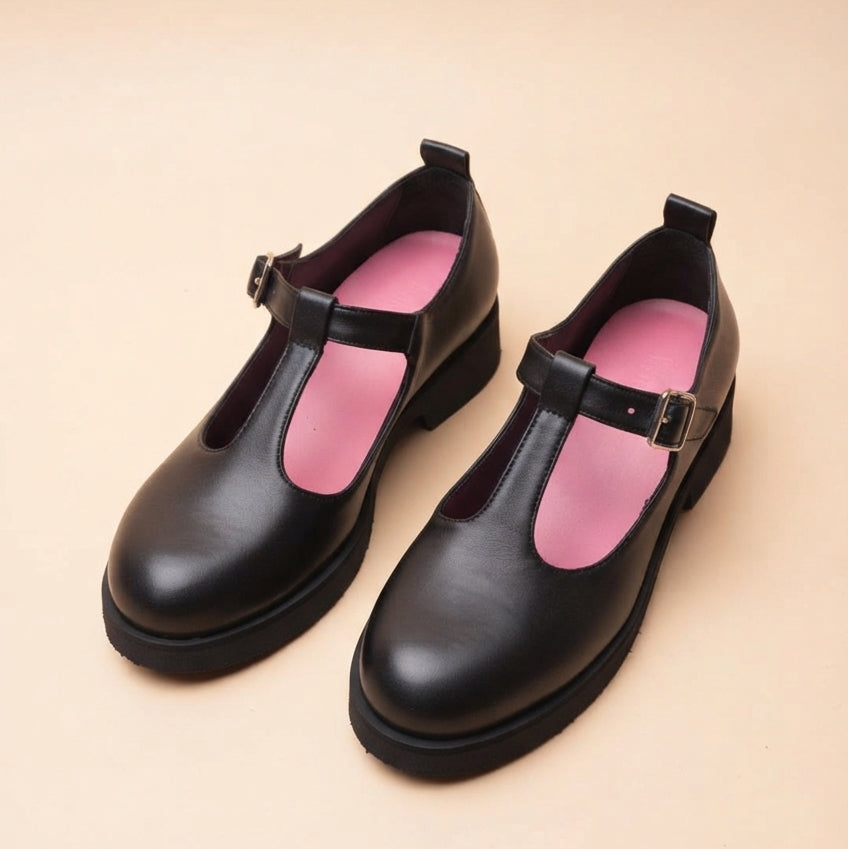 Flaminia Mary Jane T-Bar Black Calf