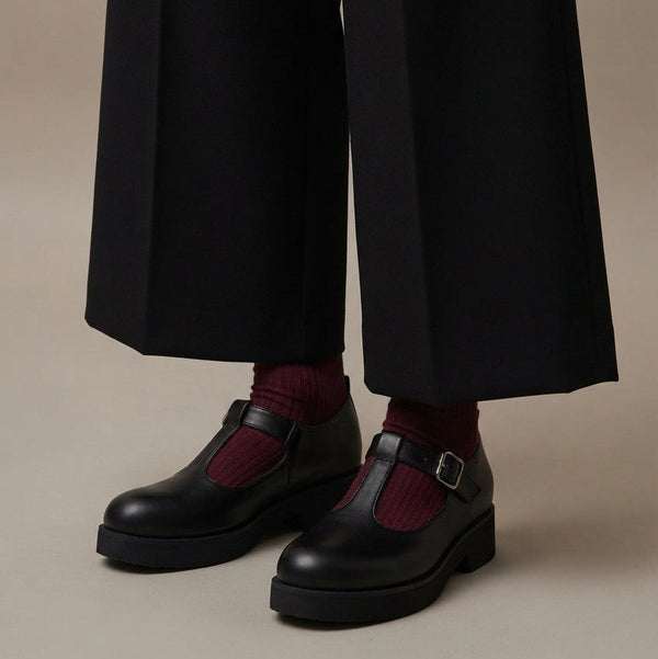 Flaminia Mary Jane T-Bar Black Calf
