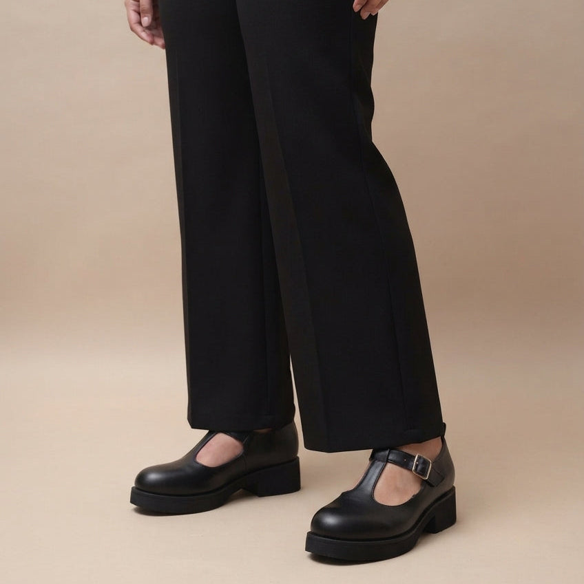 Flaminia Mary Jane T-Bar Black Calf
