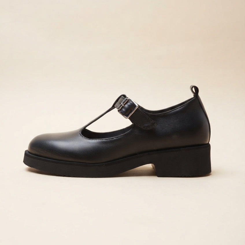 Flaminia Mary Jane T-Bar Black Calf