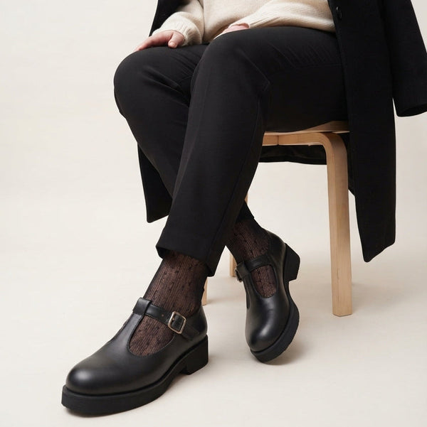 Flaminia Mary Jane T-Bar Black Calf
