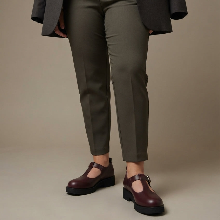Flaminia Mary Jane T-Bar Calf Bordeaux