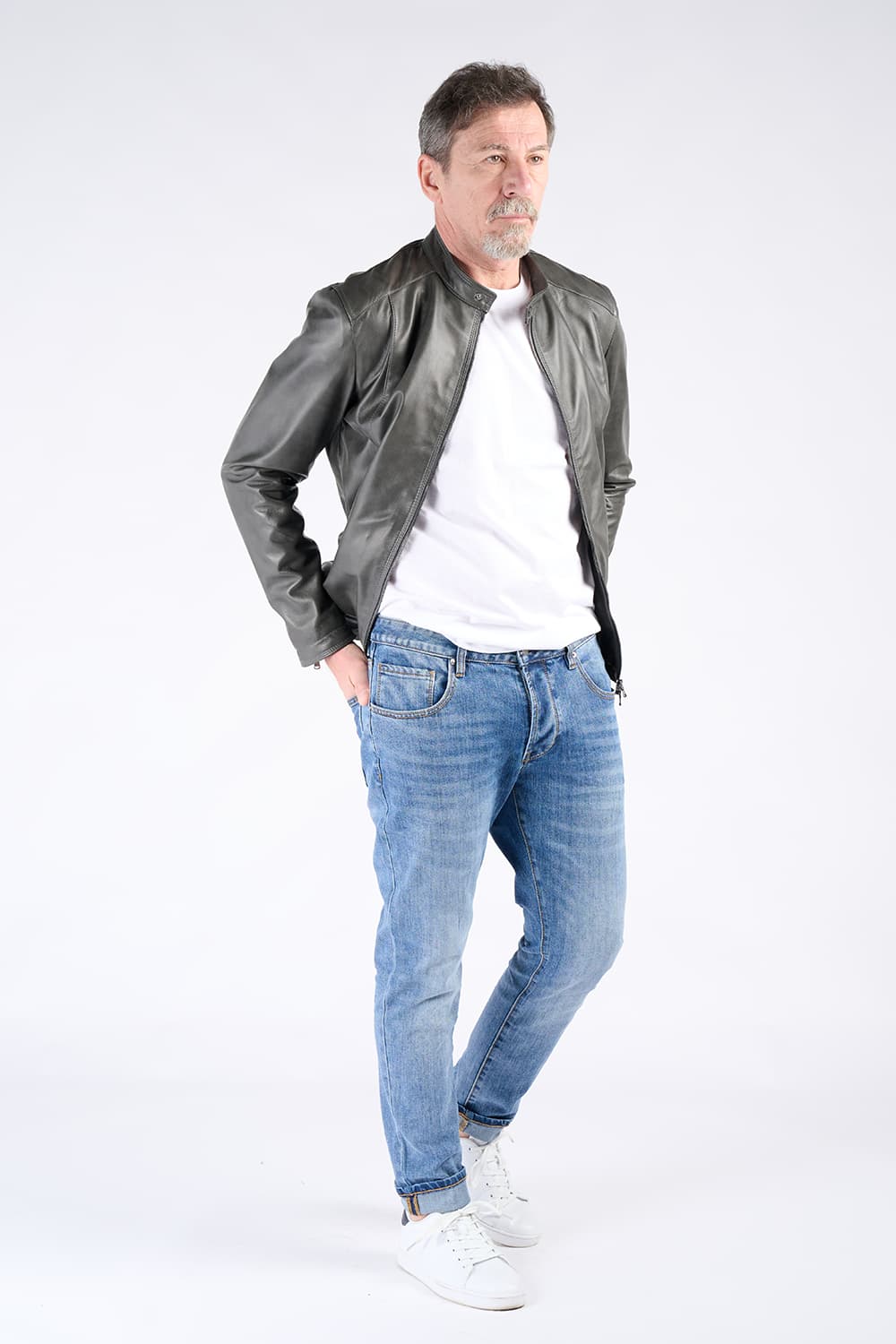 Massi Vintage Grigio giacca uomo 100% vera pelle Made in Italy - Barone Firenze