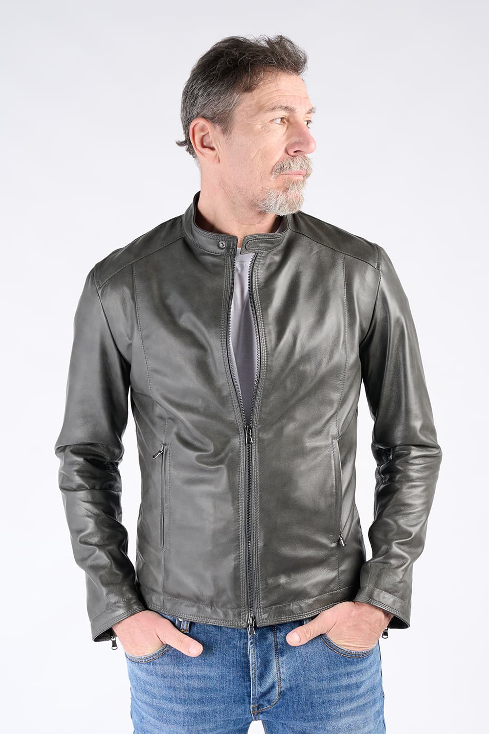 Massi Vintage Grigio giacca uomo 100% vera pelle Made in Italy - Barone Firenze