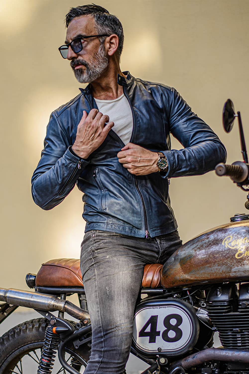 Giacca Massi Vintage Blu 100% vera pelle Made in Italy - Barone Firenze