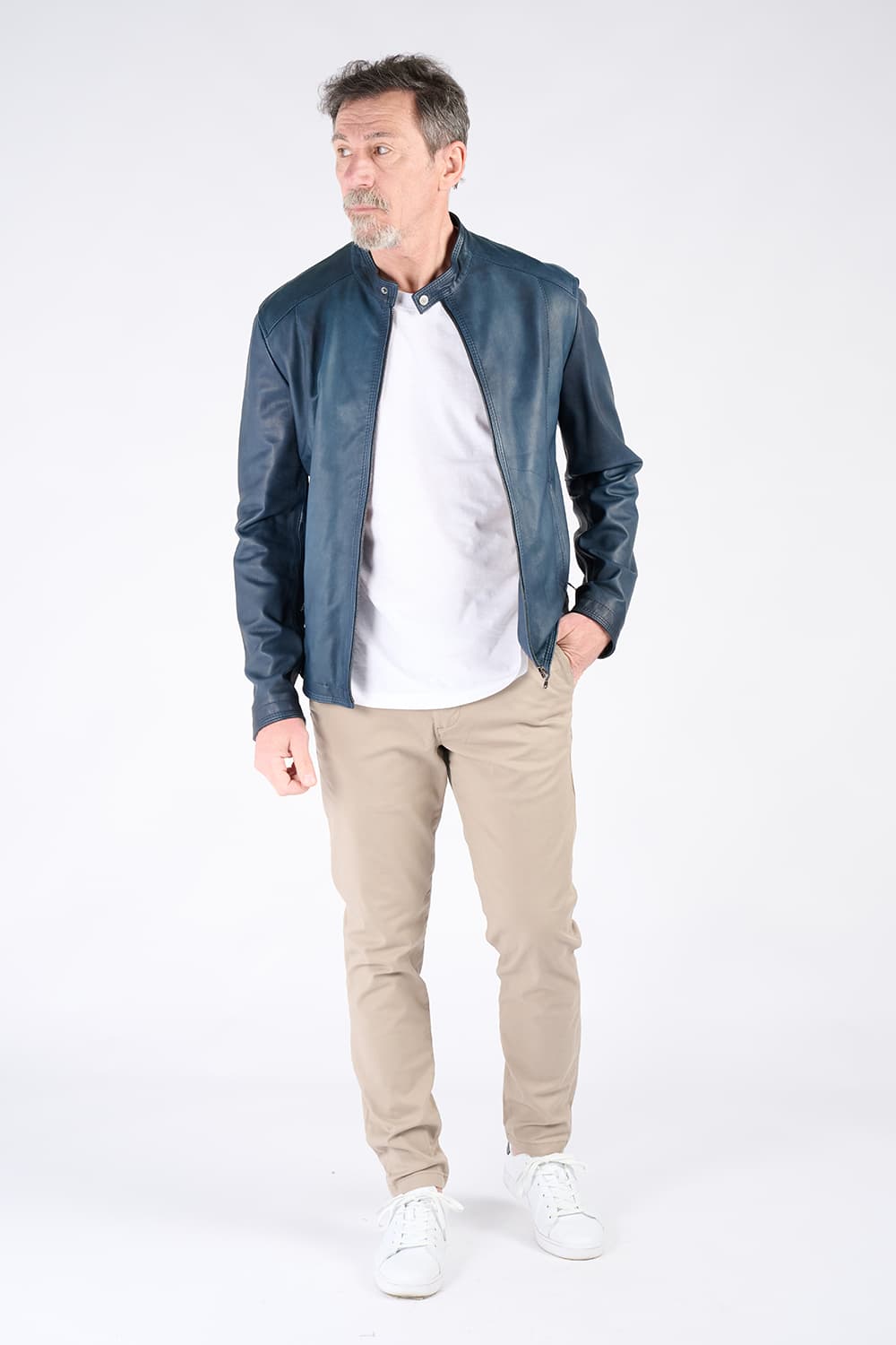 Giacca Massi Vintage Blu 100% vera pelle Made in Italy - Barone Firenze