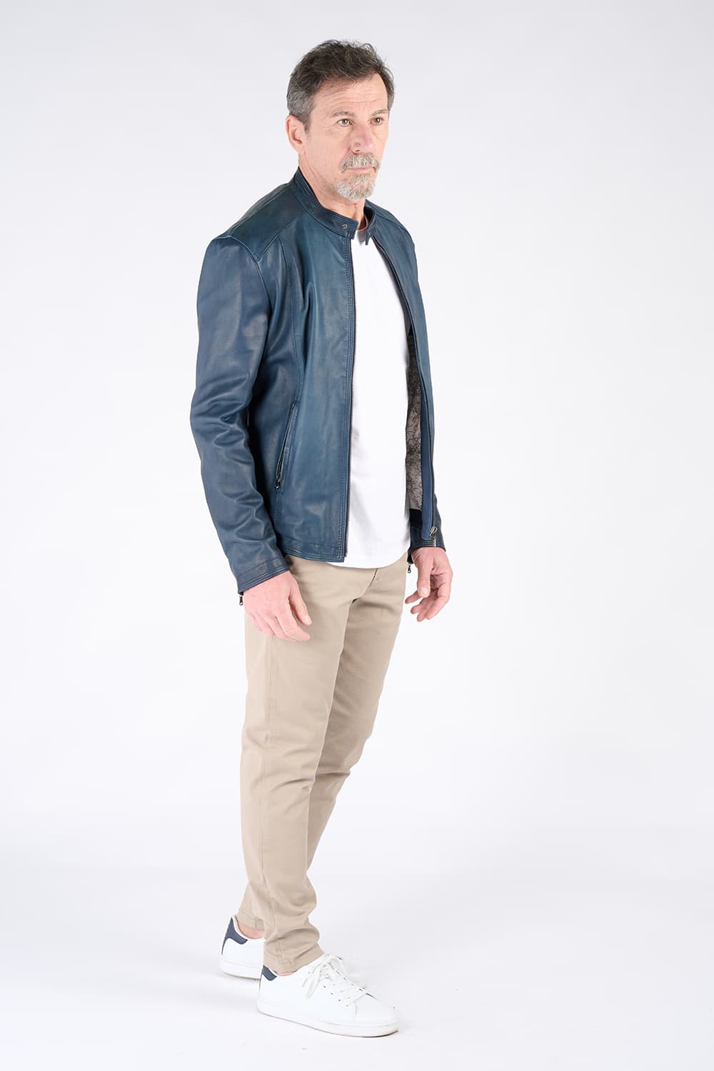 Giacca Massi Vintage Blu 100% vera pelle Made in Italy - Barone Firenze