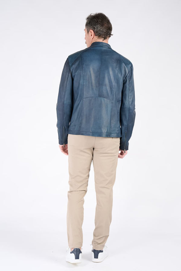 Giacca Massi Vintage Blu 100% vera pelle Made in Italy - Barone Firenze