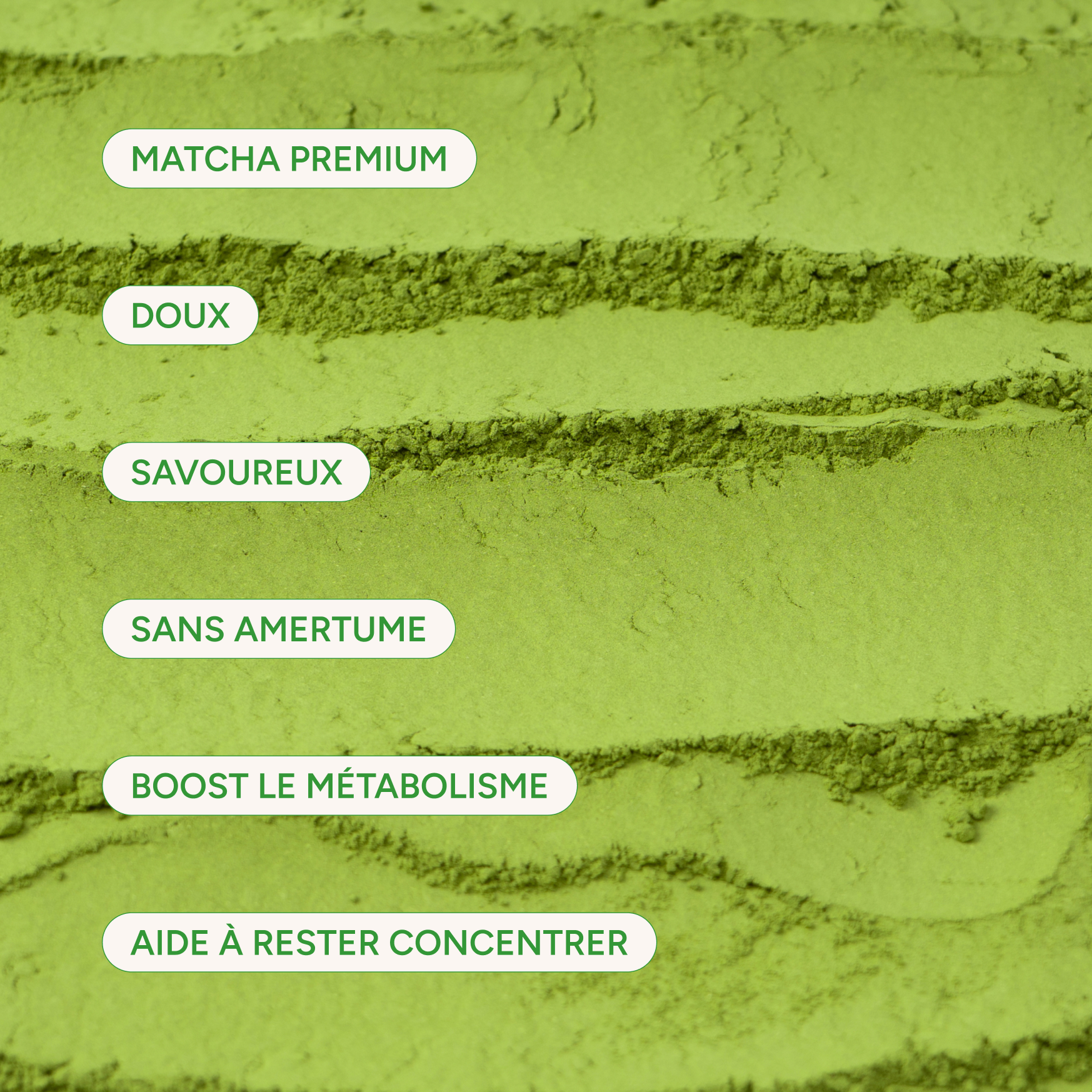 Matcha premium doux et savoureux, sans amertume, qui boost le métabolisme et la concentration