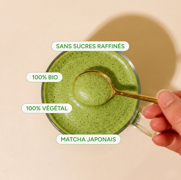 Avantages du matcha latte bio : végétal, sans sucres raffinés, matcha japonais
