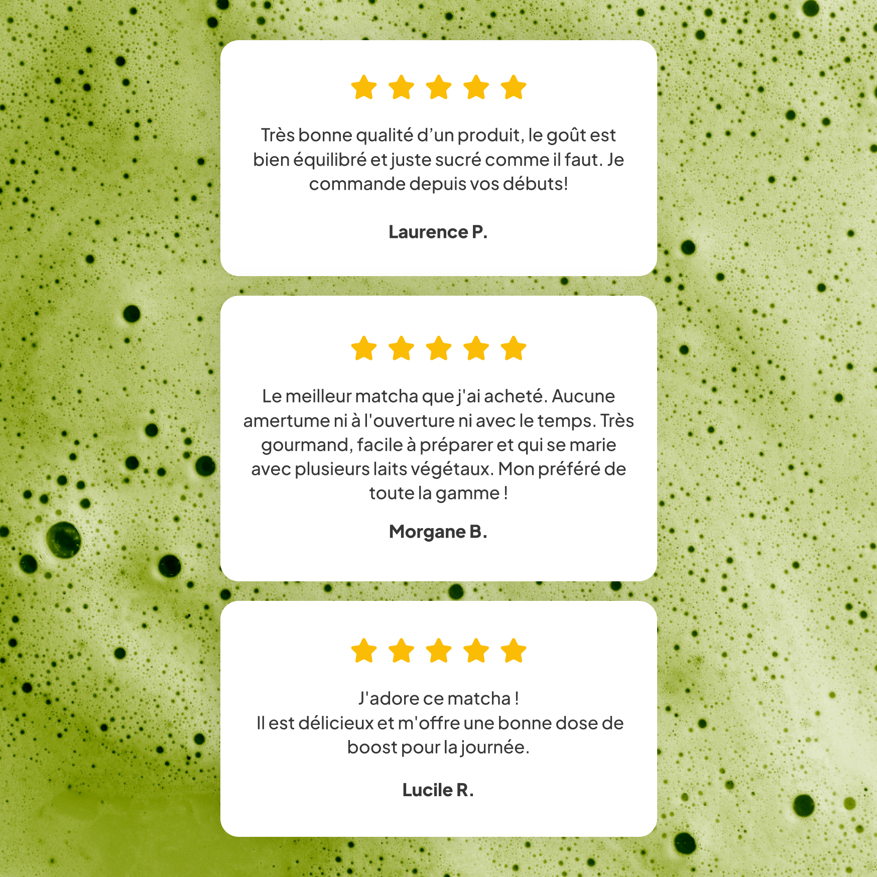 3 avis 5 étoiles sur le matcha latte de nümorning