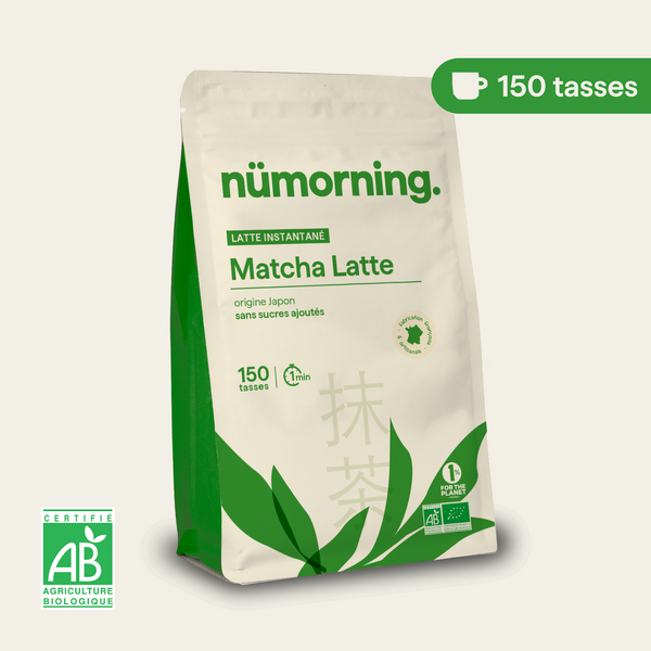 Sachet de matcha latte en poudre nümorning, en format 150 tasses