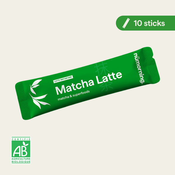 Matcha latte bio nümorning, en format stick individuel