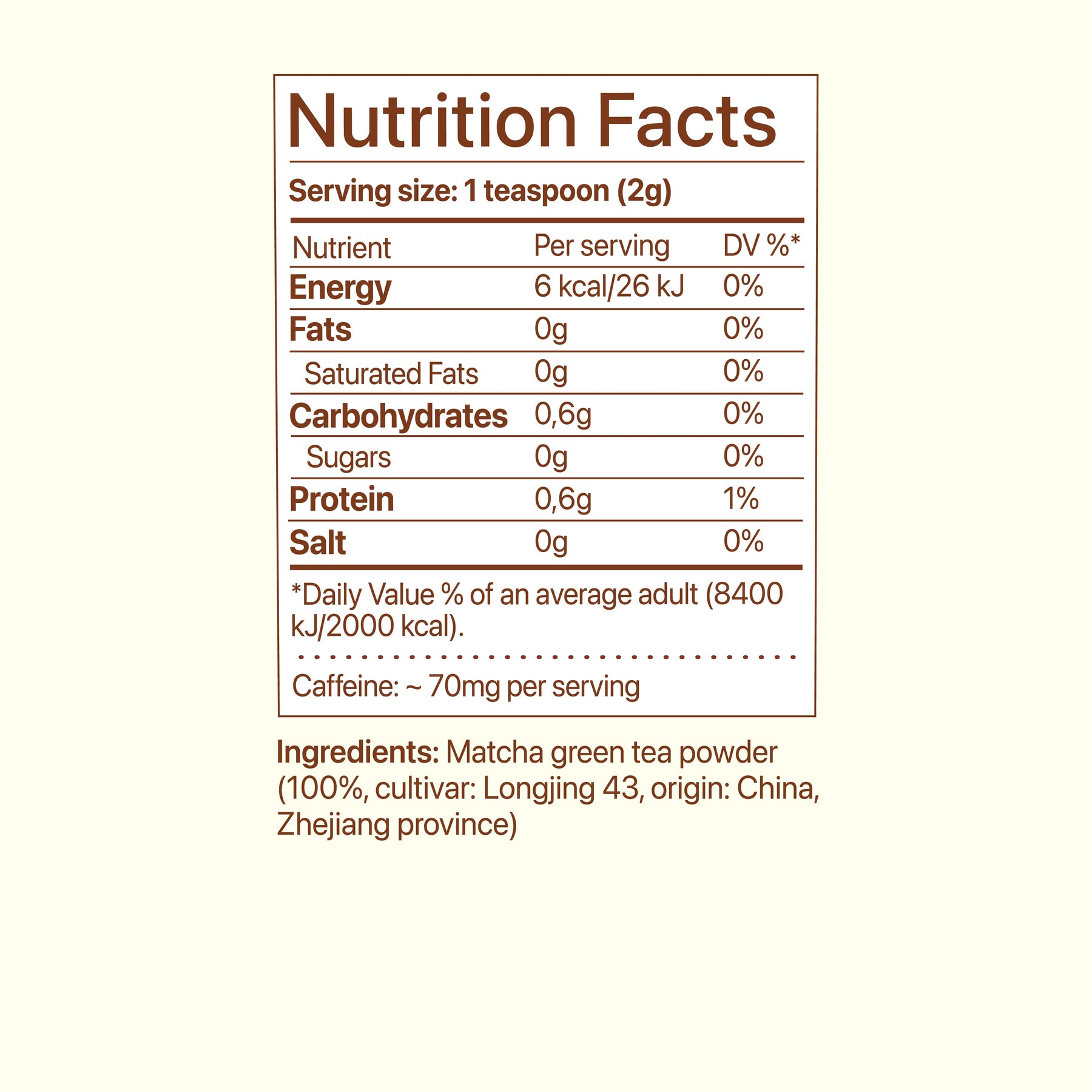 Matcha 7A ingredient and nutrition information