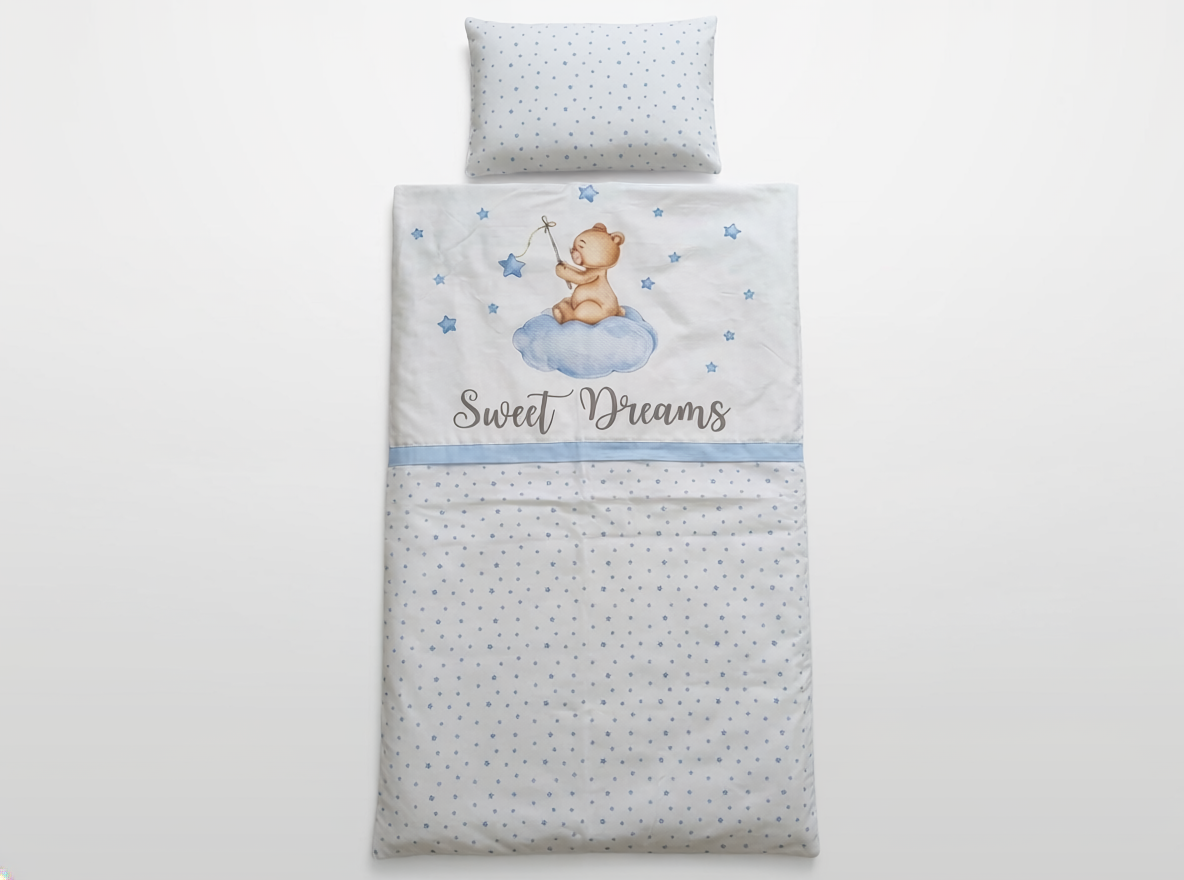 Bedding set 60x120cm - 2-piece - Sleepy Bear - blue