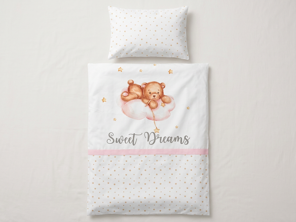 Bedding set 60x120cm - 2-piece - Sleepy bear - pink
